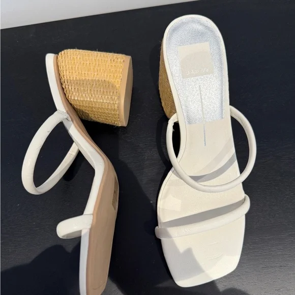 Elegant White Sandals with Woven Heel - Picture 1 of 4